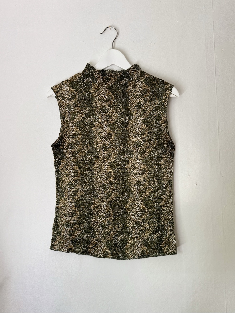 Rafael Crinkle Snake-Print Sleeveless Top in Olive and Tan